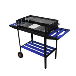 FS-504M Flame Stove Lüks Tekerlekli Emaye Kaplı Bahçe Mangalı - Mavi Taşınabilir Barbekü FS-504M