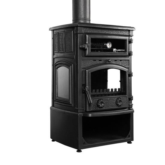 FS-011YKST Sirius Maxi Style YK Odunluklu Fırınlı 4 Camlı Döküm Soba | Yüksek Verimli Odun & Kömür Sobası, Schott Robax Camlı, Çift Yanmalı, 18.21 kW