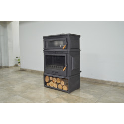 FS-044ST Flame Stove Retro Dik Style Fırınlı Odunluklu Döküm Soba: Çift Yanmalı, Termostatlı