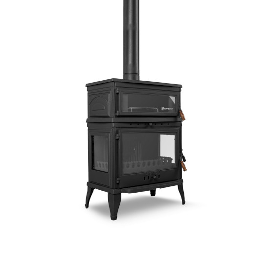 FS-045YK Flame Stove Retro Lux Emaye Fırınlı Döküm Odun Kömür Sobası Yan Kapaklı Yüksek Verimli.