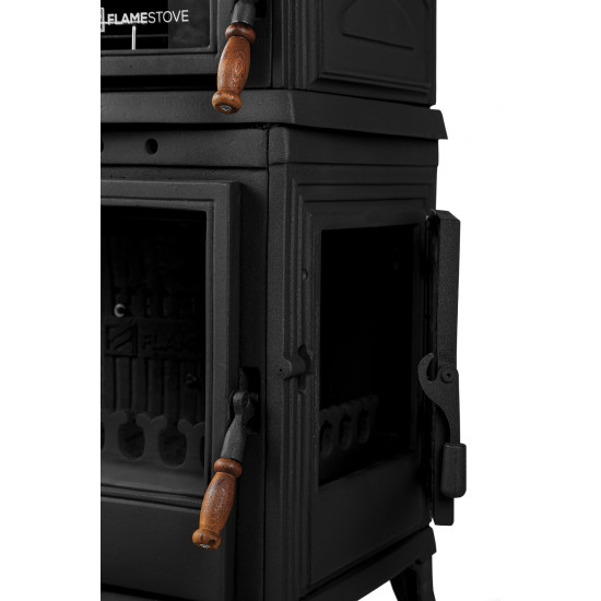 FS-045YK Flame Stove Retro Lux Emaye Fırınlı Döküm Odun Kömür Sobası Yan Kapaklı Yüksek Verimli.