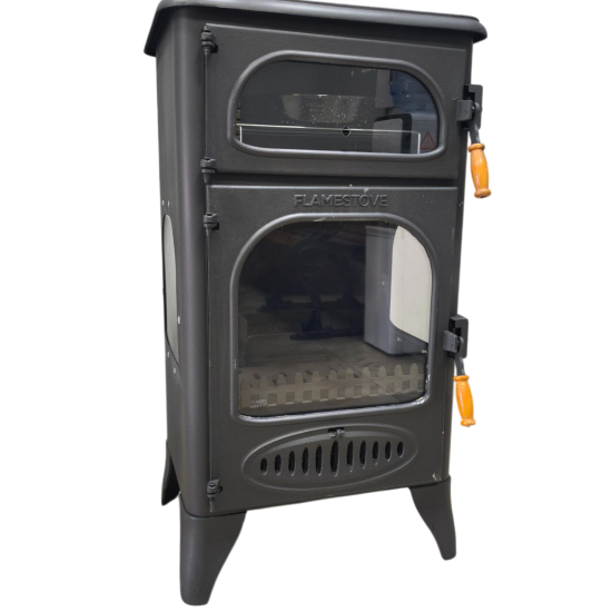 FS-224 Flame Stove Pelletmix Lüks Gurme: Çok Yakıtlı 3 Camlı Kuzineli Soba